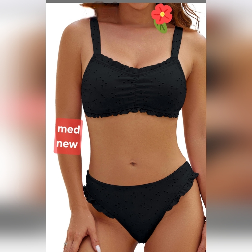 Black Ruffled Women's Swim Set Med Bikini